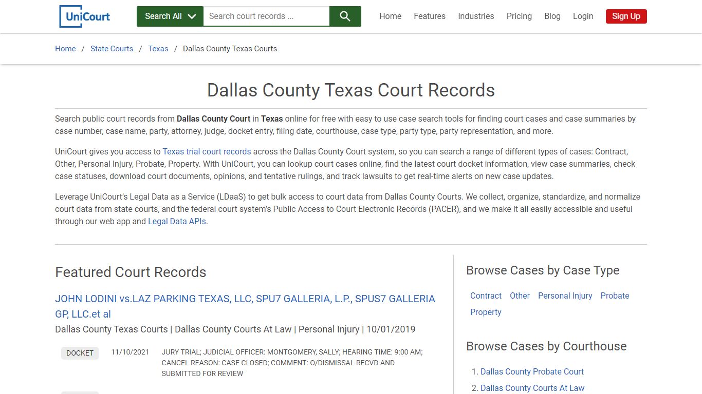 Dallas County Texas Court Records | Texas | UniCourt